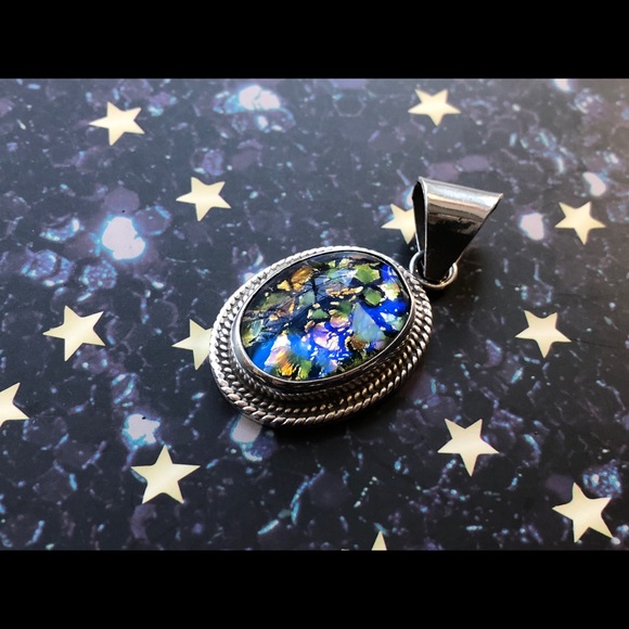 Blue, Green & Gold Confetti Lucite Pendant - Picture 7 of 7